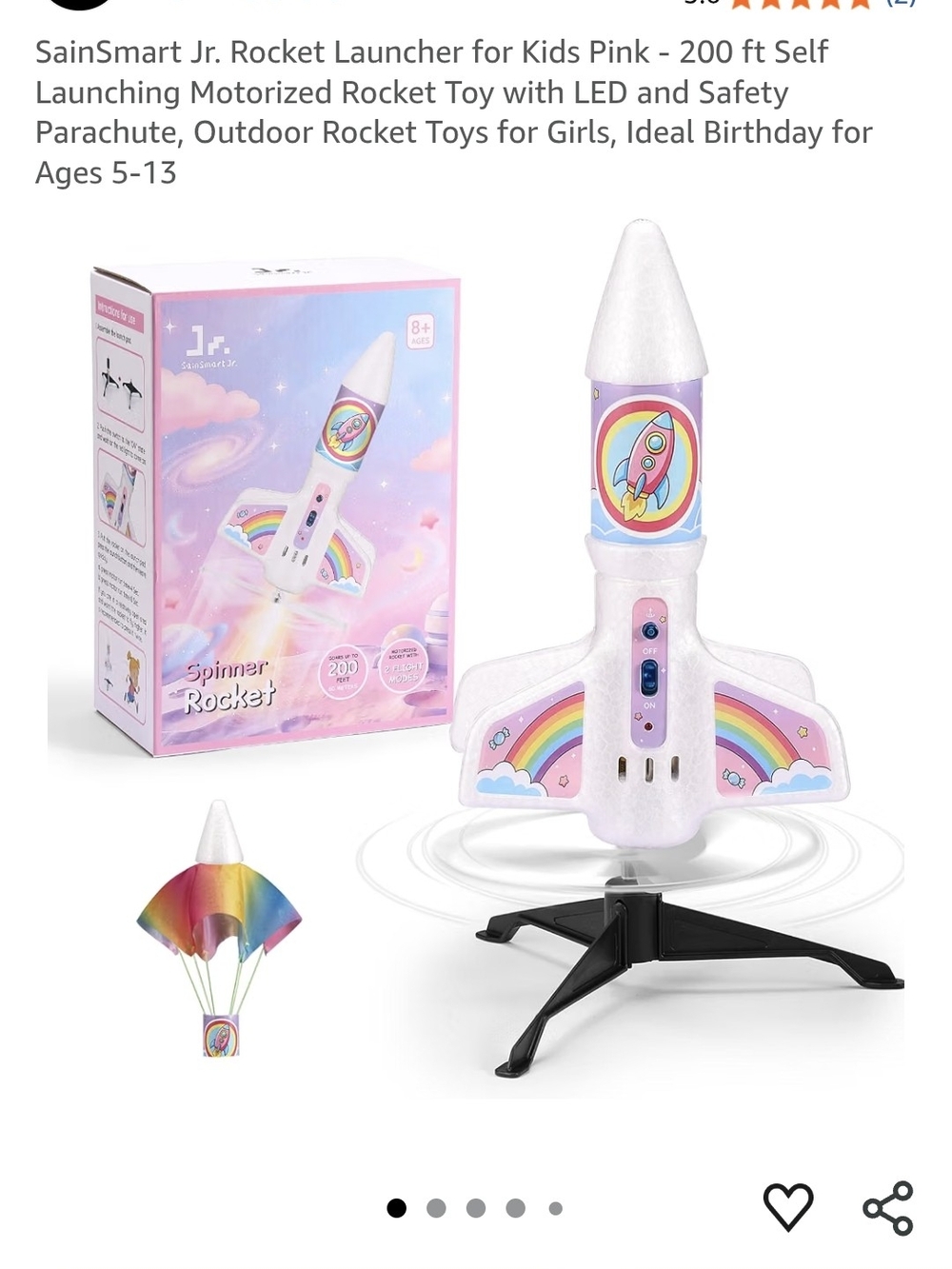 SainSmart Jr. Rocket Launcher for Kids Pink - 200 ft Self Launching Motorized